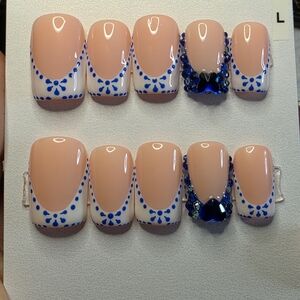 Blue and Nude Press-On Nails